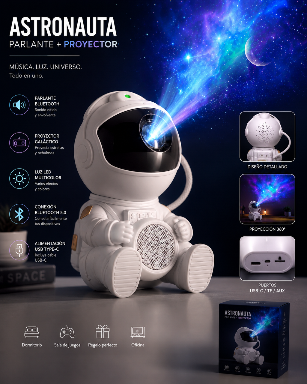 Parlante Proyector Astronauta